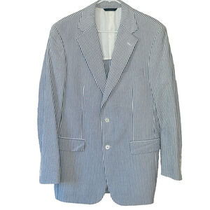 Brooks Brothers Blazer 39L Gray White Seersucker Preppy Old Money Coastal Summer
